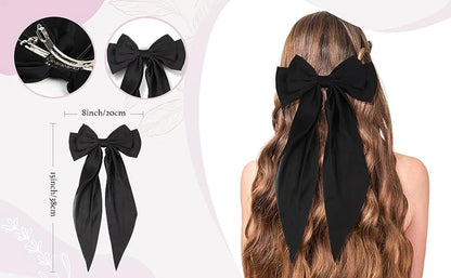 Hair Bows for Girls Ribbons Pink/Black/White Bow Girls Ribbon Hair Accessories Simple Solid Satin Spring Clip Hair Pin for Woman