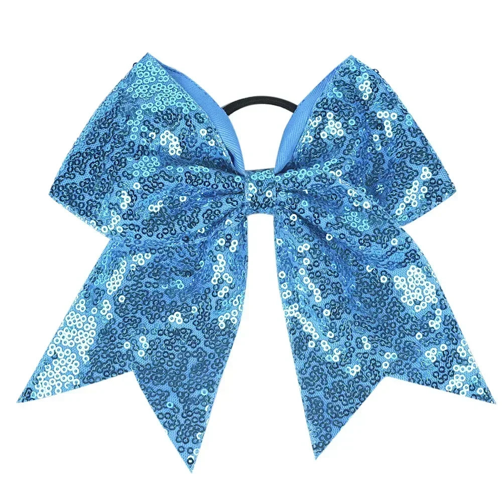 Big Bowknot Girl Hairband Girls Ribbon Cheerleading Hair Bows with Sequin Beads Kids Ponytail Holder Women Elastic Hair Tie