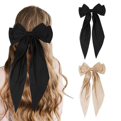 Hair Bows for Girls Ribbons Pink/Black/White Bow Girls Ribbon Hair Accessories Simple Solid Satin Spring Clip Hair Pin for Woman