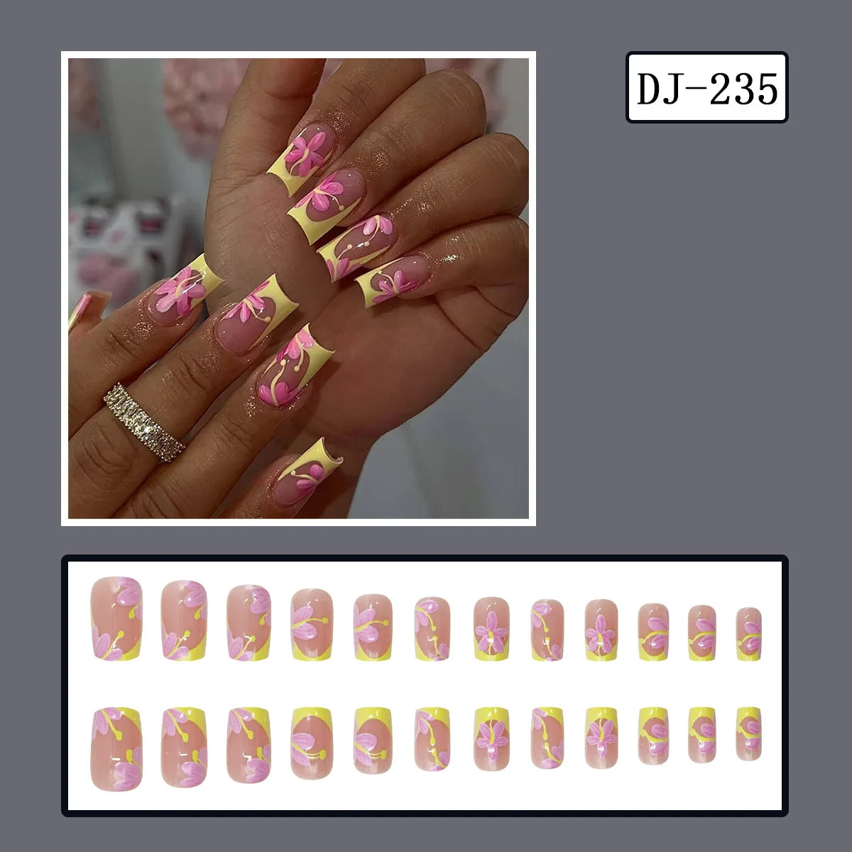 24pcs y2k Black French Press on Nails Short Square Pink Heart Fake Nails Full Cover Wearable Sweet Valentine's Day False Nails