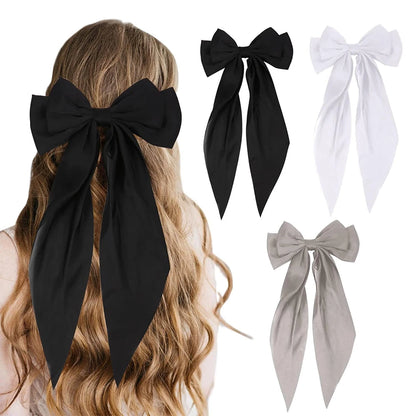 Hair Bows for Girls Ribbons Pink/Black/White Bow Girls Ribbon Hair Accessories Simple Solid Satin Spring Clip Hair Pin for Woman