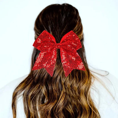 Big Bowknot Girl Hairband Girls Ribbon Cheerleading Hair Bows with Sequin Beads Kids Ponytail Holder Women Elastic Hair Tie