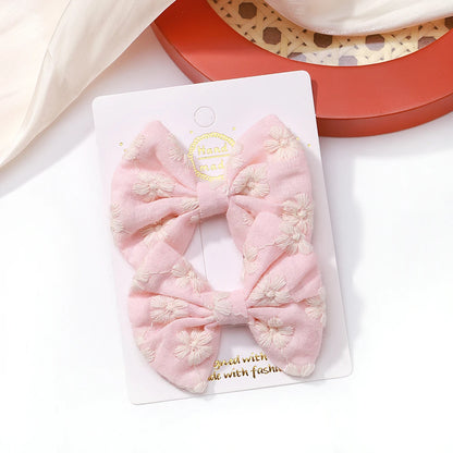 2Pcs/Set Solid Color Kids Bows Hair Clips for Baby Girls Handmade Plaid Bowknot Hairpin Barrettes Photograph Hair Accessories