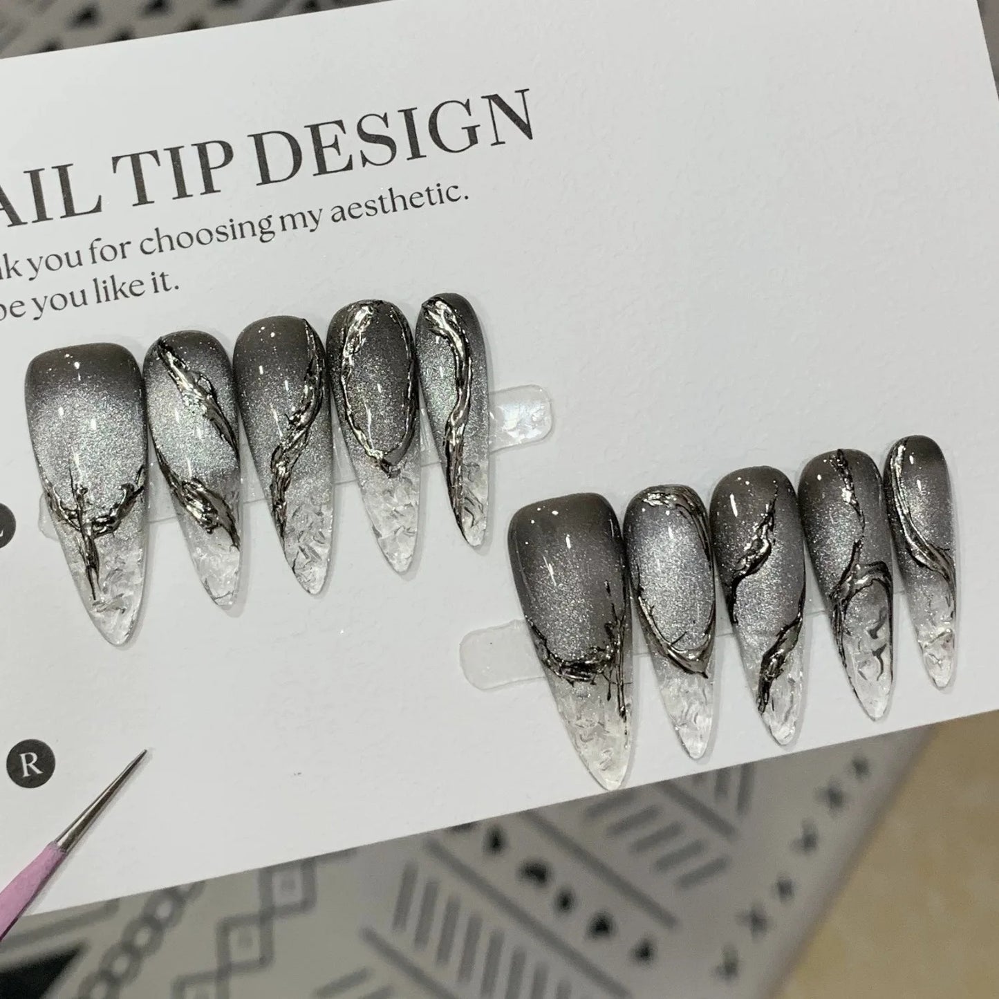 10Pcs Cat Eye Almond Handmade Press on Nails Fake Nails with Rhinestone Design Wearable Stick-on Nails False Nail Uñas Postizas