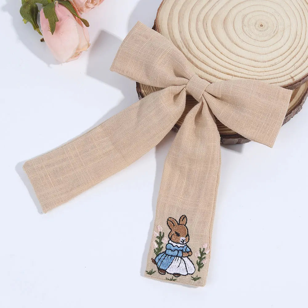 Sweet Embroidered Flower Hair Bows Clips Handmade Ribbon Solid Hairpins Cute Bowknot Barrettes Headwear Kids Hair Accessories