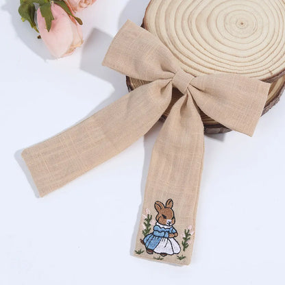Sweet Embroidered Flower Hair Bows Clips Handmade Ribbon Solid Hairpins Cute Bowknot Barrettes Headwear Kids Hair Accessories