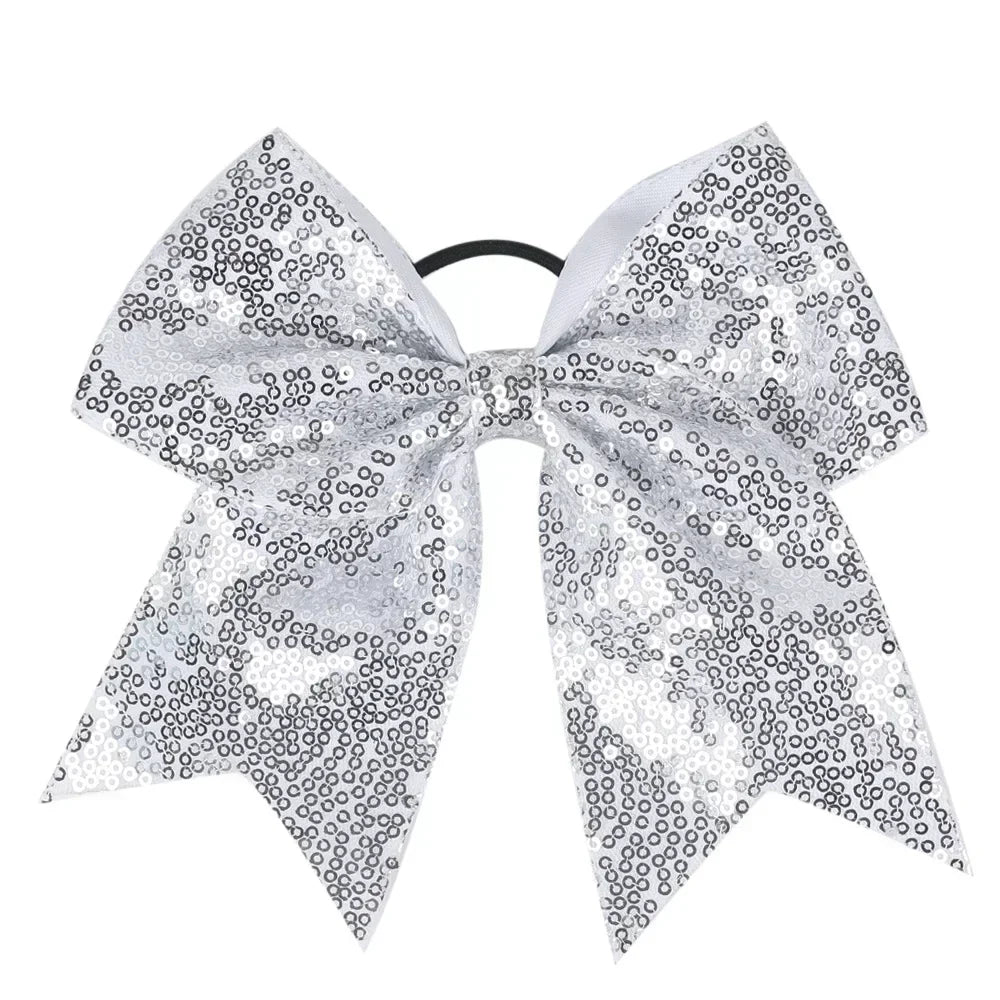 Big Bowknot Girl Hairband Girls Ribbon Cheerleading Hair Bows with Sequin Beads Kids Ponytail Holder Women Elastic Hair Tie