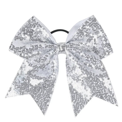 Big Bowknot Girl Hairband Girls Ribbon Cheerleading Hair Bows with Sequin Beads Kids Ponytail Holder Women Elastic Hair Tie