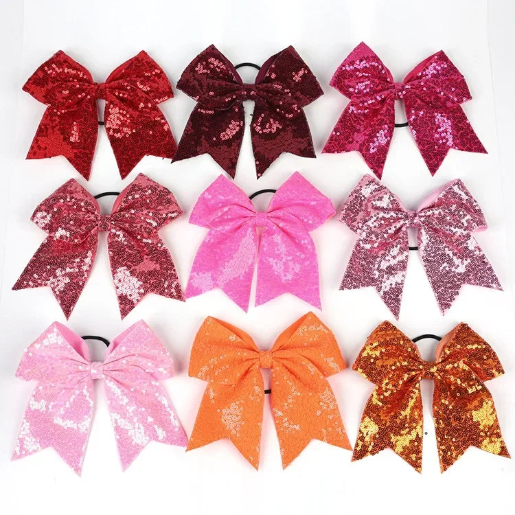 Big Bowknot Girl Hairband Girls Ribbon Cheerleading Hair Bows with Sequin Beads Kids Ponytail Holder Women Elastic Hair Tie