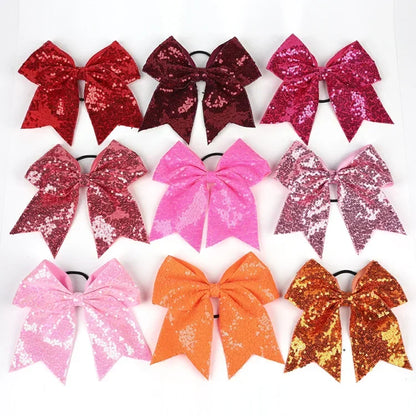 Big Bowknot Girl Hairband Girls Ribbon Cheerleading Hair Bows with Sequin Beads Kids Ponytail Holder Women Elastic Hair Tie