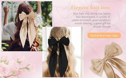 Hair Bows for Girls Ribbons Pink/Black/White Bow Girls Ribbon Hair Accessories Simple Solid Satin Spring Clip Hair Pin for Woman