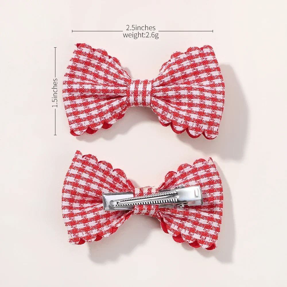 2Pcs/Set Solid Color Kids Bows Hair Clips for Baby Girls Handmade Plaid Bowknot Hairpin Barrettes Photograph Hair Accessories