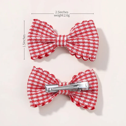 2Pcs/Set Solid Color Kids Bows Hair Clips for Baby Girls Handmade Plaid Bowknot Hairpin Barrettes Photograph Hair Accessories