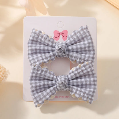 2Pcs/Set Solid Color Kids Bows Hair Clips for Baby Girls Handmade Plaid Bowknot Hairpin Barrettes Photograph Hair Accessories