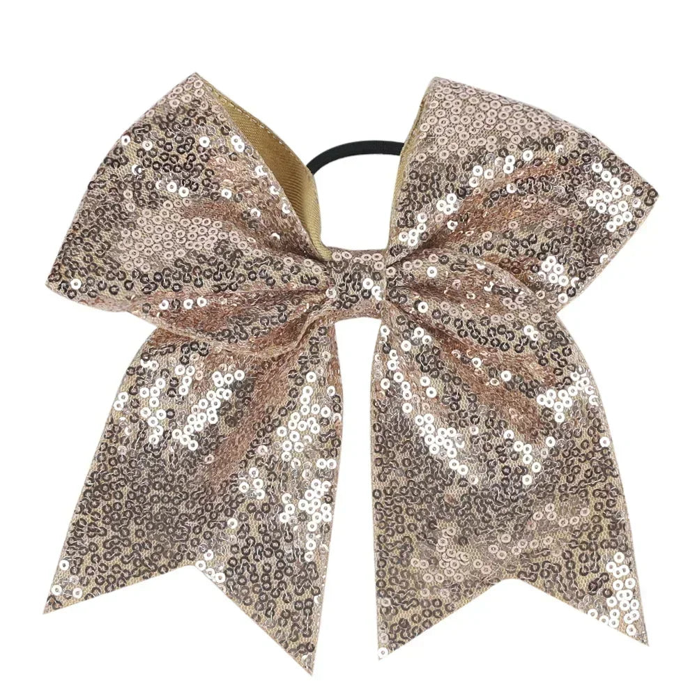 Big Bowknot Girl Hairband Girls Ribbon Cheerleading Hair Bows with Sequin Beads Kids Ponytail Holder Women Elastic Hair Tie
