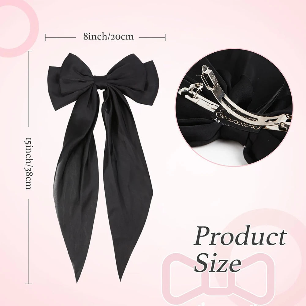 Hair Bows for Girls Ribbons Pink/Black/White Bow Girls Ribbon Hair Accessories Simple Solid Satin Spring Clip Hair Pin for Woman