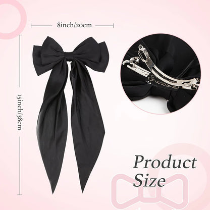 Hair Bows for Girls Ribbons Pink/Black/White Bow Girls Ribbon Hair Accessories Simple Solid Satin Spring Clip Hair Pin for Woman