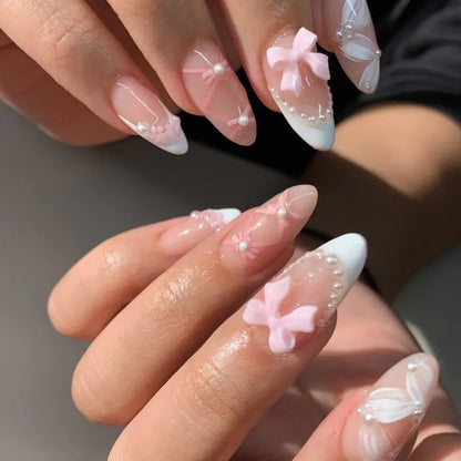Press on Acrylic Nails Almond Full Cover Fake Nail with 3D Yellow Peach Floral False Nails with Glue Detachable Stick on Nails