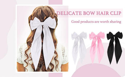 Hair Bows for Girls Ribbons Pink/Black/White Bow Girls Ribbon Hair Accessories Simple Solid Satin Spring Clip Hair Pin for Woman