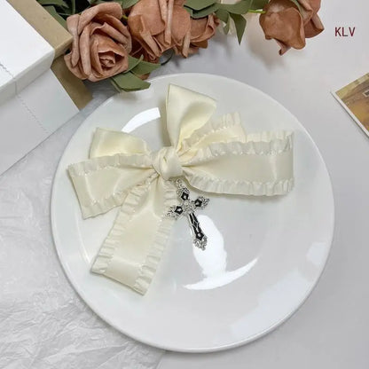 Goth Ribbon Bowknot Hair Clip Sweet Large Bows Hairpin Women Hair Styling Accessories for Thin Hair French Barrettes
