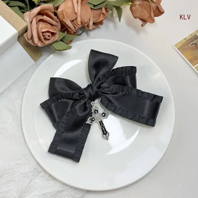 Goth Ribbon Bowknot Hair Clip Sweet Large Bows Hairpin Women Hair Styling Accessories for Thin Hair French Barrettes