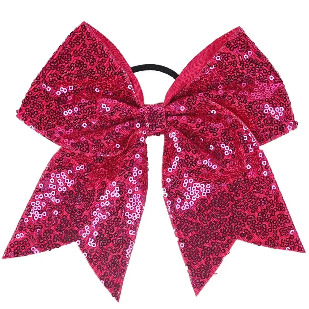Big Bowknot Girl Hairband Girls Ribbon Cheerleading Hair Bows with Sequin Beads Kids Ponytail Holder Women Elastic Hair Tie