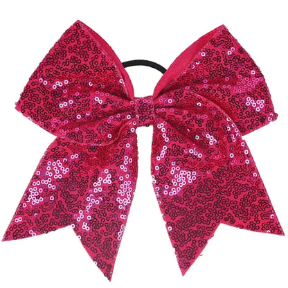 Big Bowknot Girl Hairband Girls Ribbon Cheerleading Hair Bows with Sequin Beads Kids Ponytail Holder Women Elastic Hair Tie