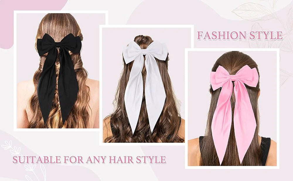 Hair Bows for Girls Ribbons Pink/Black/White Bow Girls Ribbon Hair Accessories Simple Solid Satin Spring Clip Hair Pin for Woman