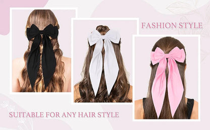 Hair Bows for Girls Ribbons Pink/Black/White Bow Girls Ribbon Hair Accessories Simple Solid Satin Spring Clip Hair Pin for Woman