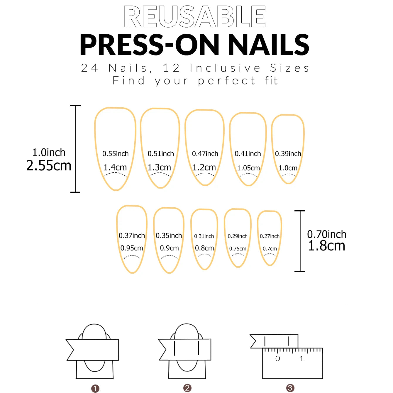 24PCS- French white border almond nails-Whitening Nail Art Set With Detachable Fake Nails For Festival- Date And Daily Wear