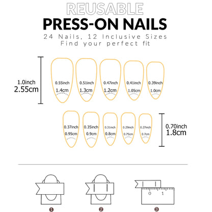 24PCS- French white border almond nails-Whitening Nail Art Set With Detachable Fake Nails For Festival- Date And Daily Wear