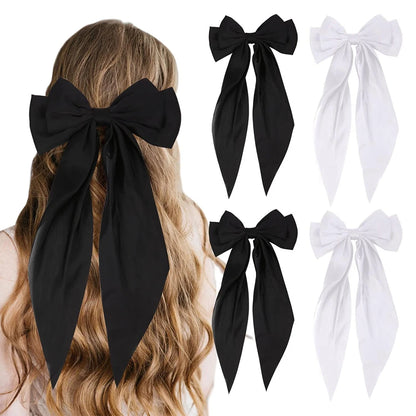 Hair Bows for Girls Ribbons Pink/Black/White Bow Girls Ribbon Hair Accessories Simple Solid Satin Spring Clip Hair Pin for Woman