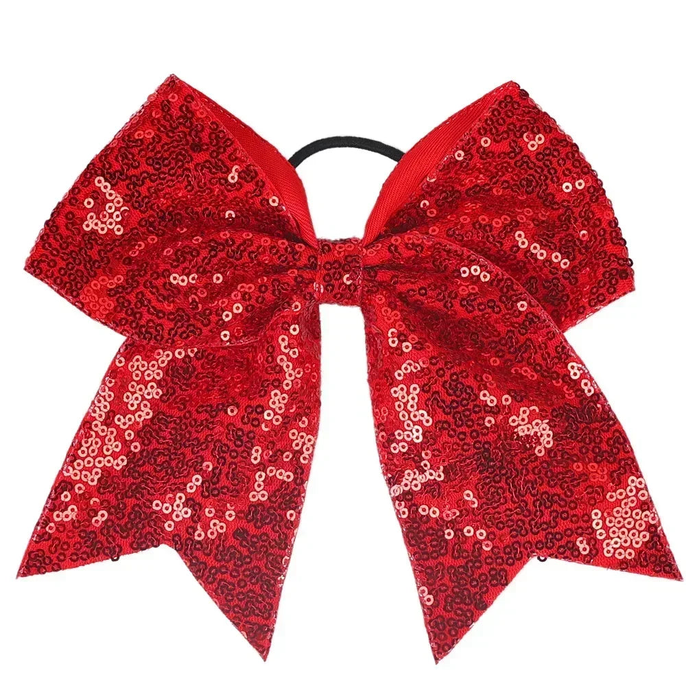 Big Bowknot Girl Hairband Girls Ribbon Cheerleading Hair Bows with Sequin Beads Kids Ponytail Holder Women Elastic Hair Tie