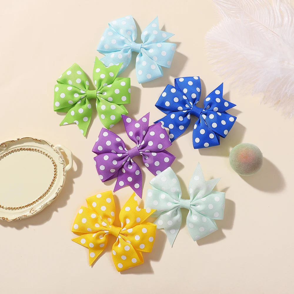 30Pcs random color ribbon hair bows hair clip classic children's polka dot hair clip boutique cheer bow hair bangs hairgripes