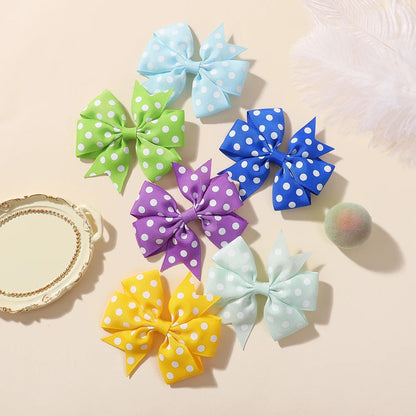 30Pcs random color ribbon hair bows hair clip classic children's polka dot hair clip boutique cheer bow hair bangs hairgripes