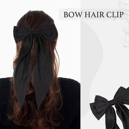 Hair Bows for Girls Ribbons Pink/Black/White Bow Girls Ribbon Hair Accessories Simple Solid Satin Spring Clip Hair Pin for Woman