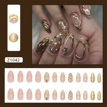 24pcs Blue Ocean Series False Nails Aurora Mermaid Shell Pearl Design Fake Nails Fairy Sweet Style French Almond Press on Nails