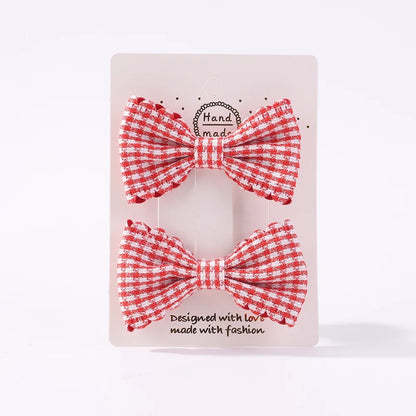 2Pcs/Set Solid Color Kids Bows Hair Clips for Baby Girls Handmade Plaid Bowknot Hairpin Barrettes Photograph Hair Accessories