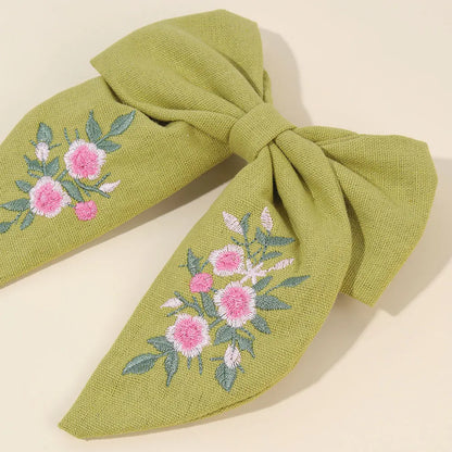 Sweet Embroidered Flower Hair Bows Clips Handmade Ribbon Solid Hairpins Cute Bowknot Barrettes Headwear Kids Hair Accessories