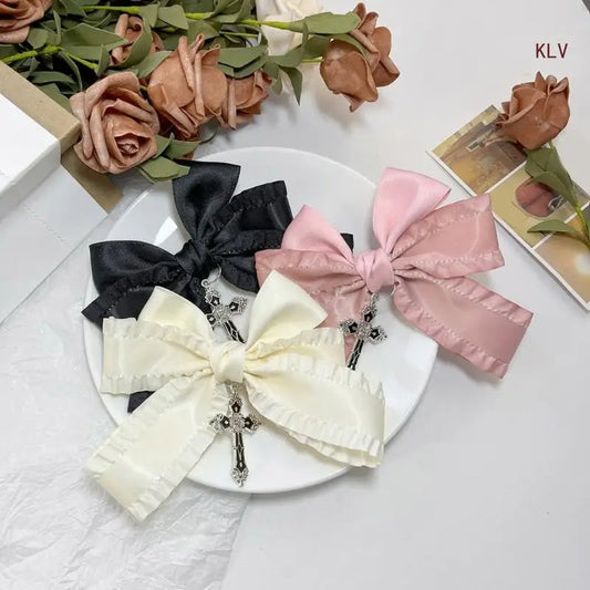 Goth Ribbon Bowknot Hair Clip Sweet Large Bows Hairpin Women Hair Styling Accessories for Thin Hair French Barrettes