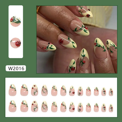 24pcs Blue Ocean Series False Nails Aurora Mermaid Shell Pearl Design Fake Nails Fairy Sweet Style French Almond Press on Nails
