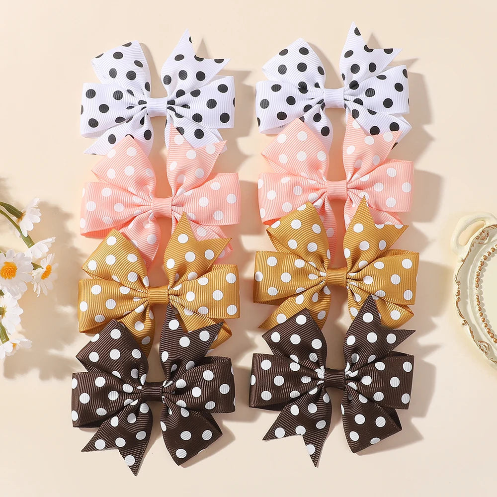 30Pcs random color ribbon hair bows hair clip classic children's polka dot hair clip boutique cheer bow hair bangs hairgripes