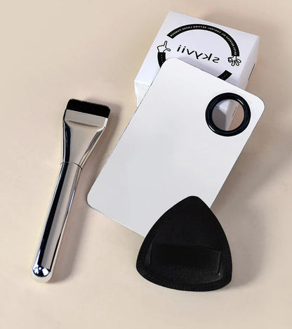 Ultra Thin Foundation Brush Makeup Mixing Palette with Spatula Flat Face Contour Brush Cosmetic Puff Blender Beauty Makeup Tools