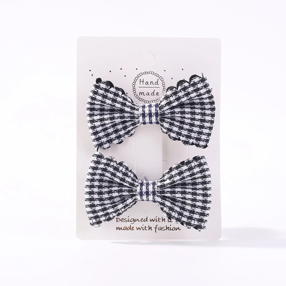2Pcs/Set Solid Color Kids Bows Hair Clips for Baby Girls Handmade Plaid Bowknot Hairpin Barrettes Photograph Hair Accessories