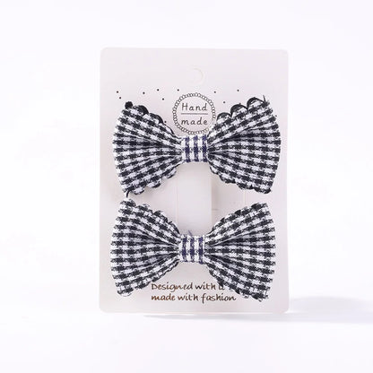 2Pcs/Set Solid Color Kids Bows Hair Clips for Baby Girls Handmade Plaid Bowknot Hairpin Barrettes Photograph Hair Accessories