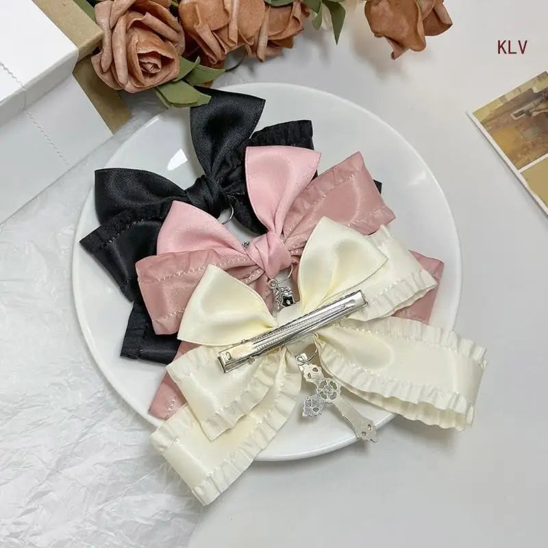 Goth Ribbon Bowknot Hair Clip Sweet Large Bows Hairpin Women Hair Styling Accessories for Thin Hair French Barrettes
