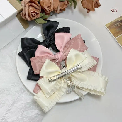 Goth Ribbon Bowknot Hair Clip Sweet Large Bows Hairpin Women Hair Styling Accessories for Thin Hair French Barrettes