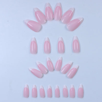 24PCS- French white border almond nails-Whitening Nail Art Set With Detachable Fake Nails For Festival- Date And Daily Wear