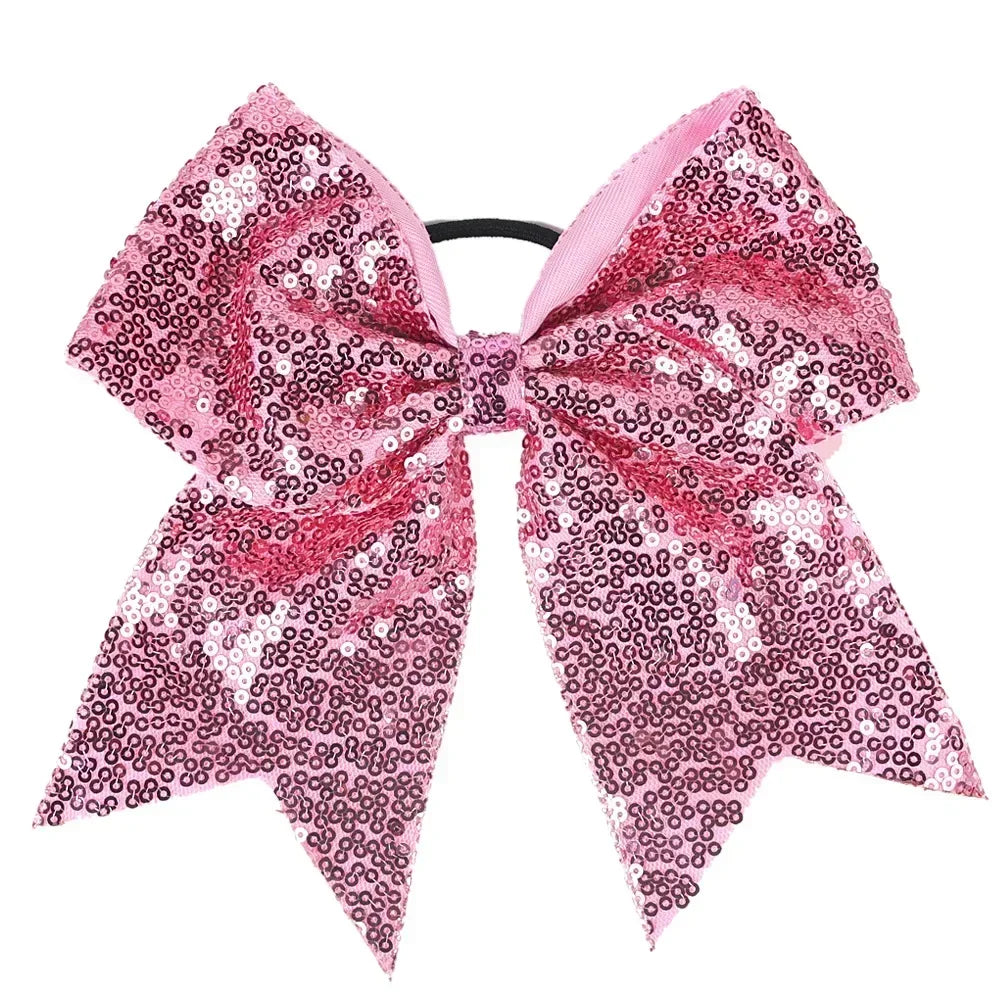 Big Bowknot Girl Hairband Girls Ribbon Cheerleading Hair Bows with Sequin Beads Kids Ponytail Holder Women Elastic Hair Tie