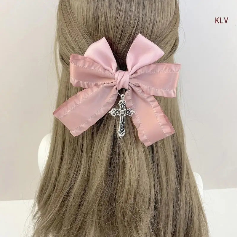 Goth Ribbon Bowknot Hair Clip Sweet Large Bows Hairpin Women Hair Styling Accessories for Thin Hair French Barrettes